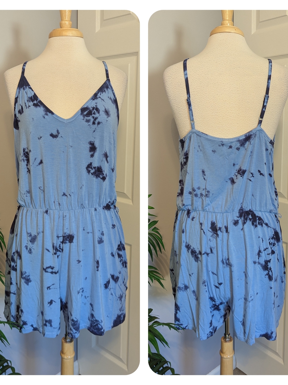 BP | Nordstrom Blue Tie Dye Spaghetti Strap Romper Large Casual Summer Swim